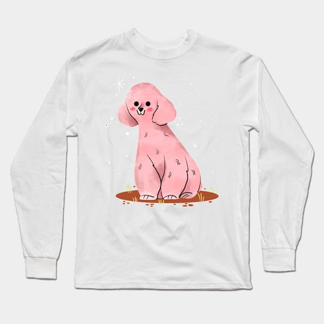 Poodle Painting Hand Drawn Long Sleeve T-Shirt by Mako Design 